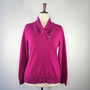 Lauren Ralph Lauren Cotton Shawl Collar Quarter-Zip Sweater Fuchsia Size L